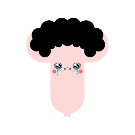 아프로 헤어스타일을 한 귀여운 캐릭터가 눈물을 흘리며 슬퍼하는 모습의 일러스트