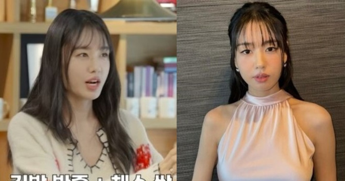 두 명의 젊은 여성이 나란히 있는 합성 이미지. 왼쪽 여성은 긴 검은 머리와 흰 니트, 오른쪽 여성은 실크 소재의 연핑크색 민소매 드레스를 입고 있다.